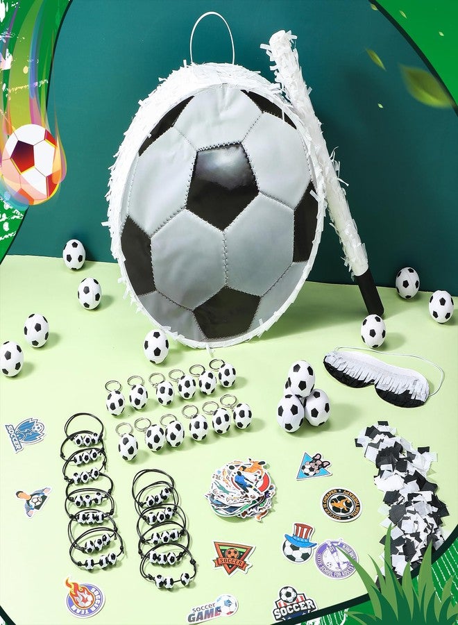 Ecation 1 Ball Piñata Set with Blindfold, Baton and Paper Scrap, Stickers, Keychains, Bracelets, Mini Balls for Birthday Decoration Sport Themed Party Supplies(Soccer) - Image 3